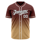 Custom Gradient Burgundy Gold Baseball Jersey Full Button Down Fans Special Edition Authentic Shirt